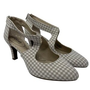 Life Stride Beige Gingham Cutout Heels
